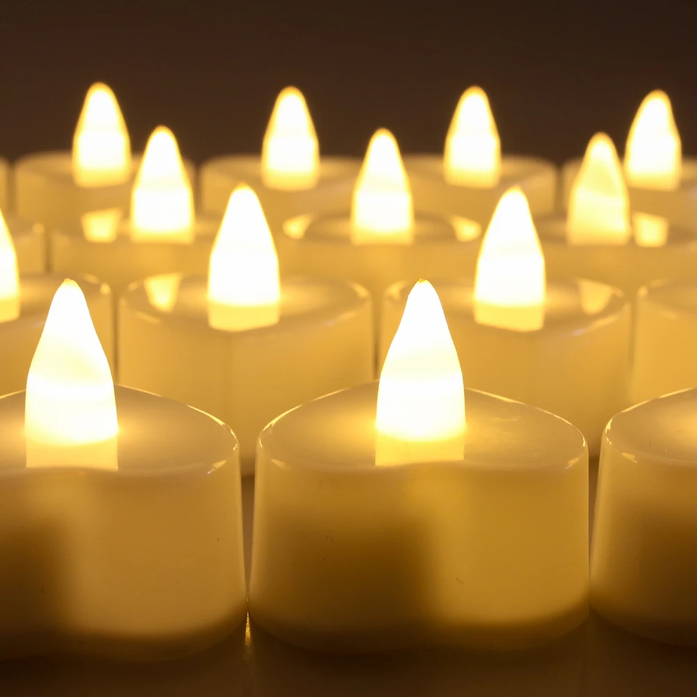 24Pcs Flameless Led Candle For Home Christmas Party Wedding Decoration Heart-shaped Electronic Battery-Power Tealight Candles