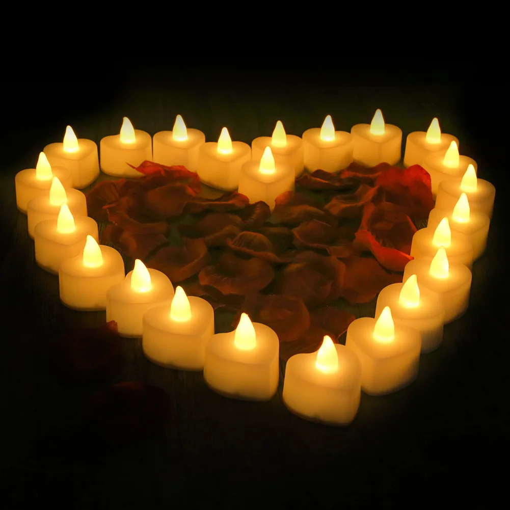 24Pcs Flameless Led Candle For Home Christmas Party Wedding Decoration Heart-shaped Electronic Battery-Power Tealight Candles
