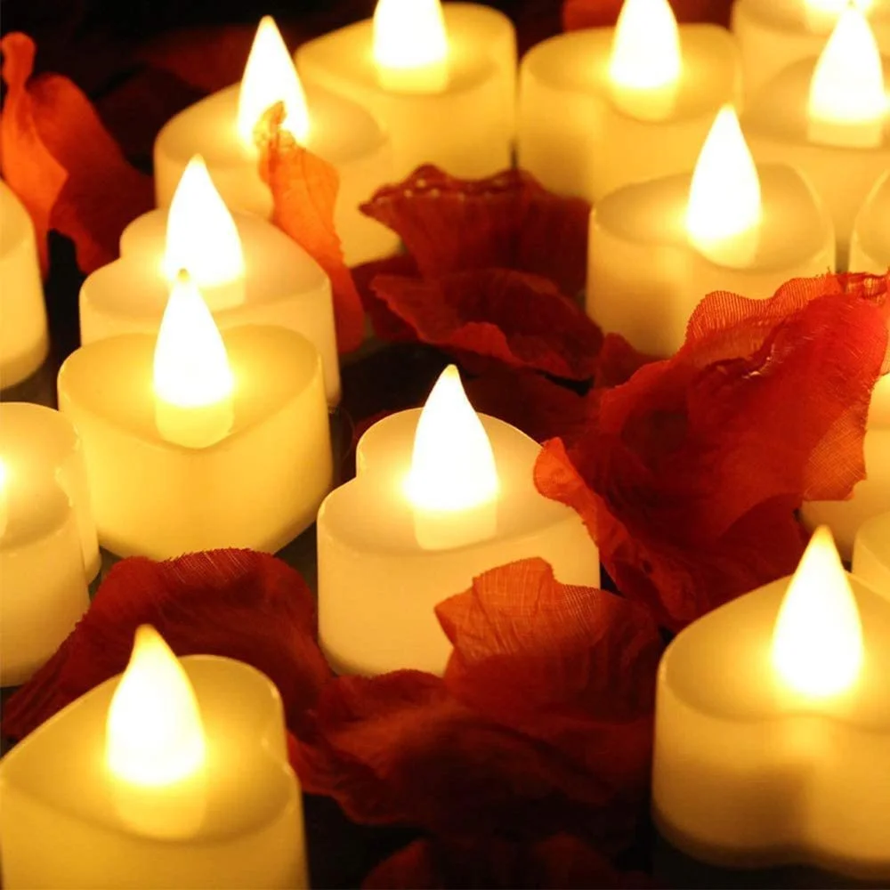 24Pcs Flameless Led Candle For Home Christmas Party Wedding Decoration Heart-shaped Electronic Battery-Power Tealight Candles