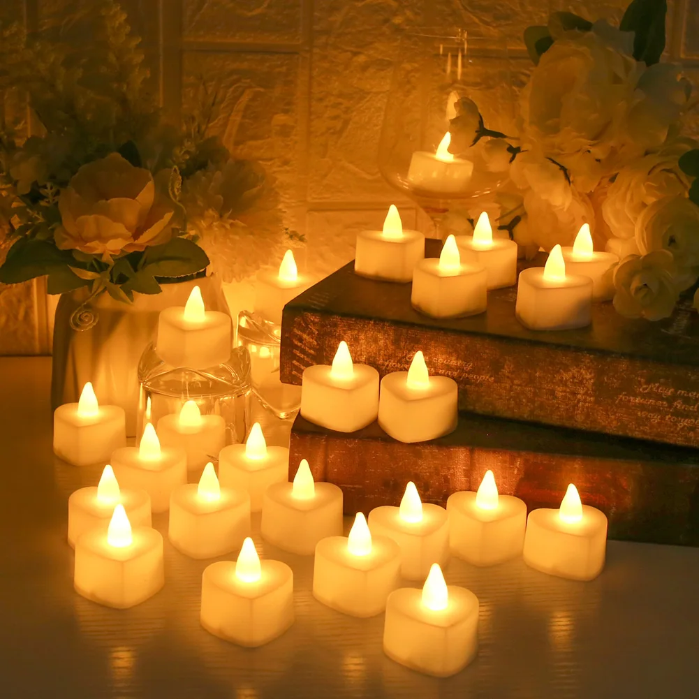 24Pcs Flameless Led Candle For Home Christmas Party Wedding Decoration Heart-shaped Electronic Battery-Power Tealight Candles