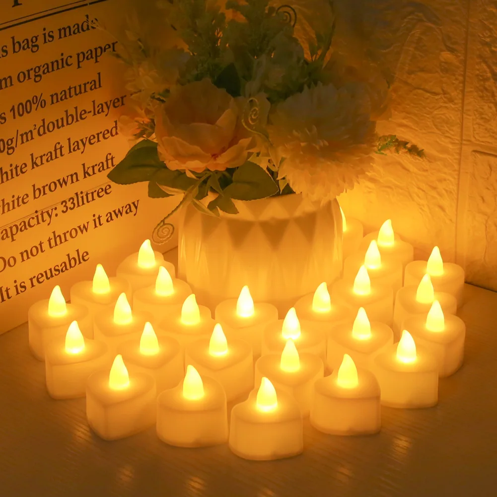 24Pcs Flameless Led Candle For Home Christmas Party Wedding Decoration Heart-shaped Electronic Battery-Power Tealight Candles