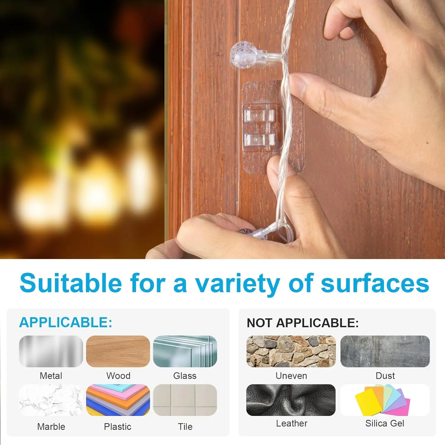100 PCS Hooks for Outdoor String Lights Clips,Heavy Duty Cable Clips Hooks for Hanging Christmas Lights With Waterproof Adhesive