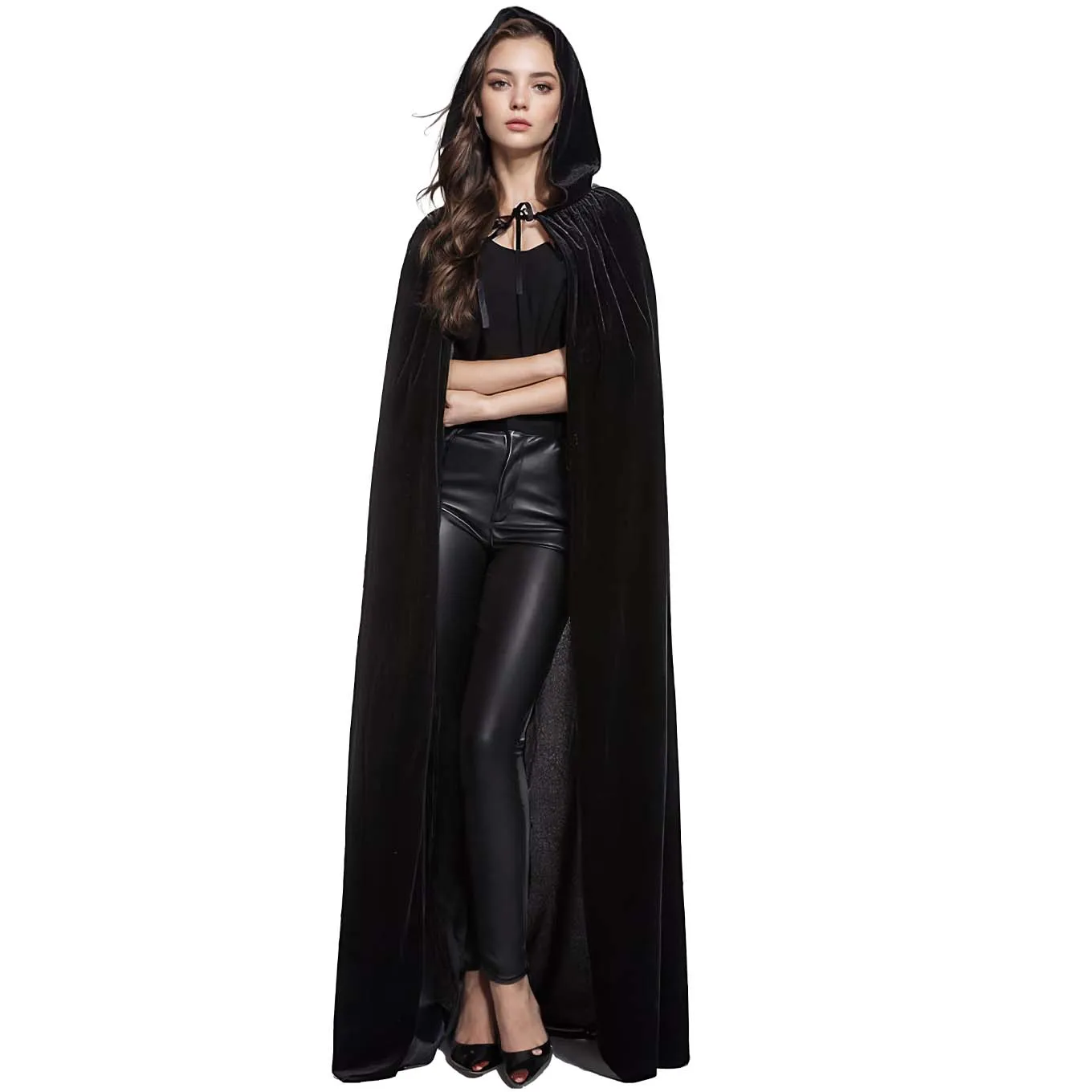 Christmas Pleuche Velvet Cloak Cape Hooded Medieval Costume Witch Wicca Vampire Halloween Christmas Cosplay Costume Cape