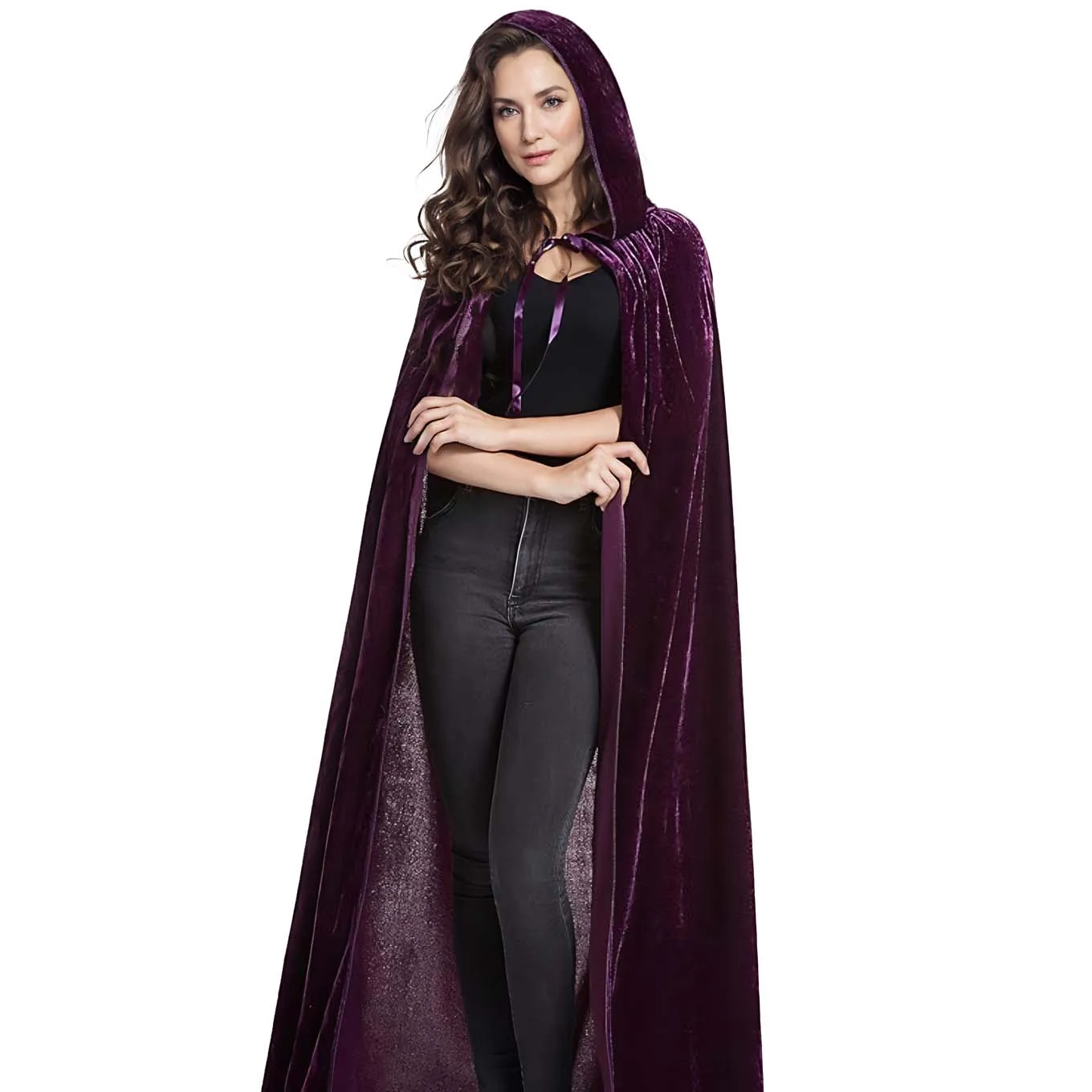 Christmas Pleuche Velvet Cloak Cape Hooded Medieval Costume Witch Wicca Vampire Halloween Christmas Cosplay Costume Cape