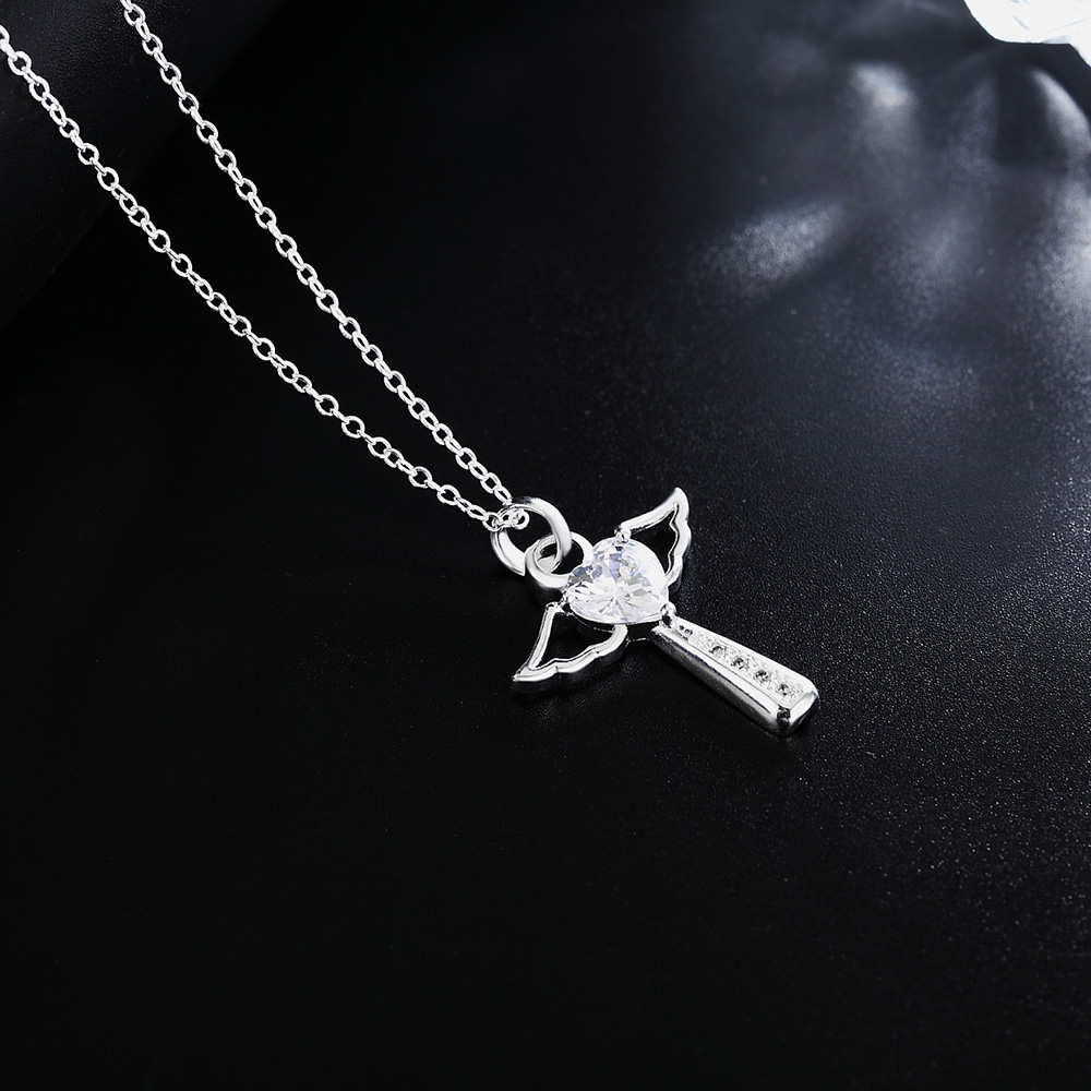 Fine 925 Sterling Silver angel noble crystal cross pendants Necklace For Women luxury party Wedding Jewelry Christmas gifts