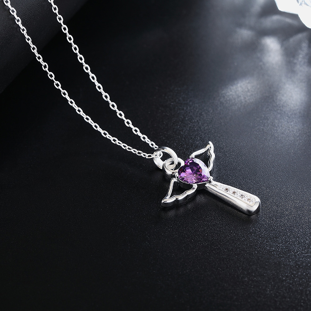 Fine 925 Sterling Silver angel noble crystal cross pendants Necklace For Women luxury party Wedding Jewelry Christmas gifts