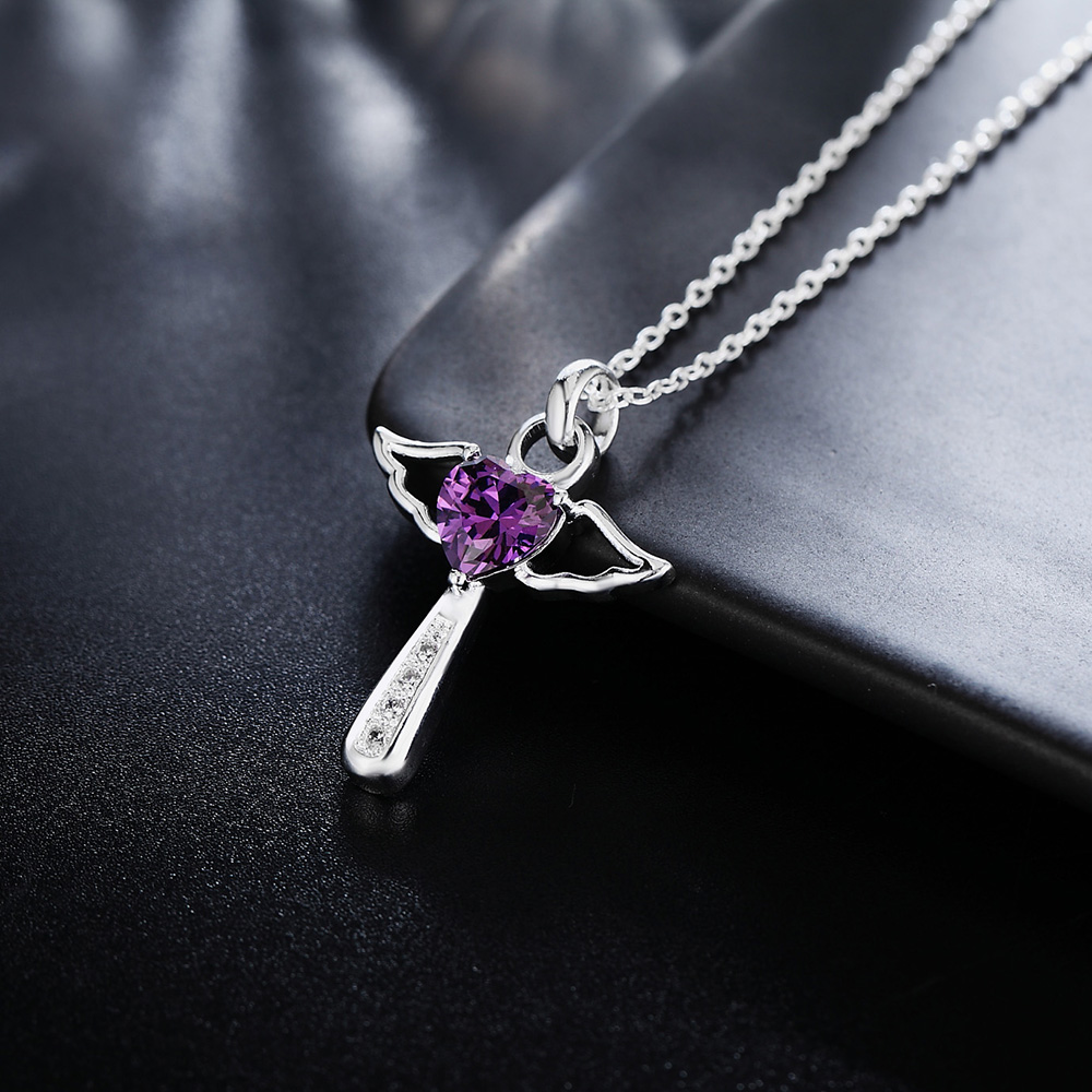 Fine 925 Sterling Silver angel noble crystal cross pendants Necklace For Women luxury party Wedding Jewelry Christmas gifts