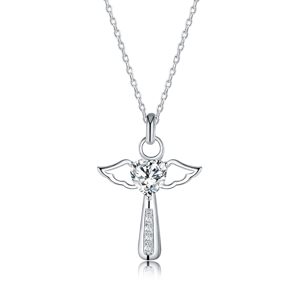Fine 925 Sterling Silver angel noble crystal cross pendants Necklace For Women luxury party Wedding Jewelry Christmas gifts