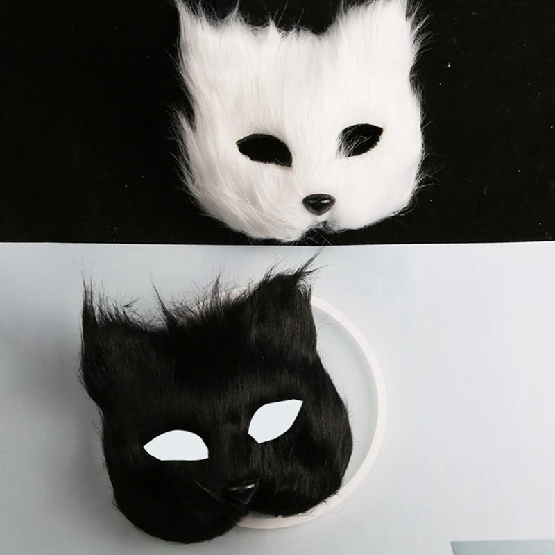 Fox Shape Face Mask Furry Cat Hair Animal Halloween Cosplay Carnival Party Mask Christmas Costume Props Female Imitation Toys
