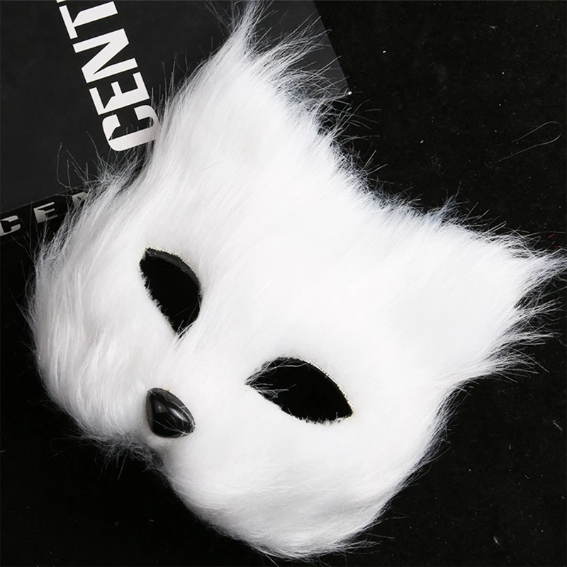 Fox Shape Face Mask Furry Cat Hair Animal Halloween Cosplay Carnival Party Mask Christmas Costume Props Female Imitation Toys