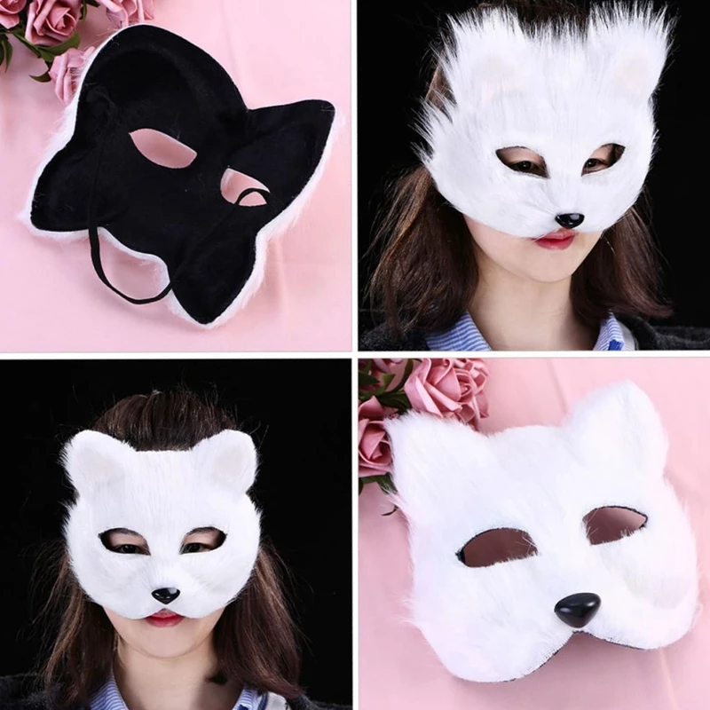 Fox Shape Face Mask Furry Cat Hair Animal Halloween Cosplay Carnival Party Mask Christmas Costume Props Female Imitation Toys