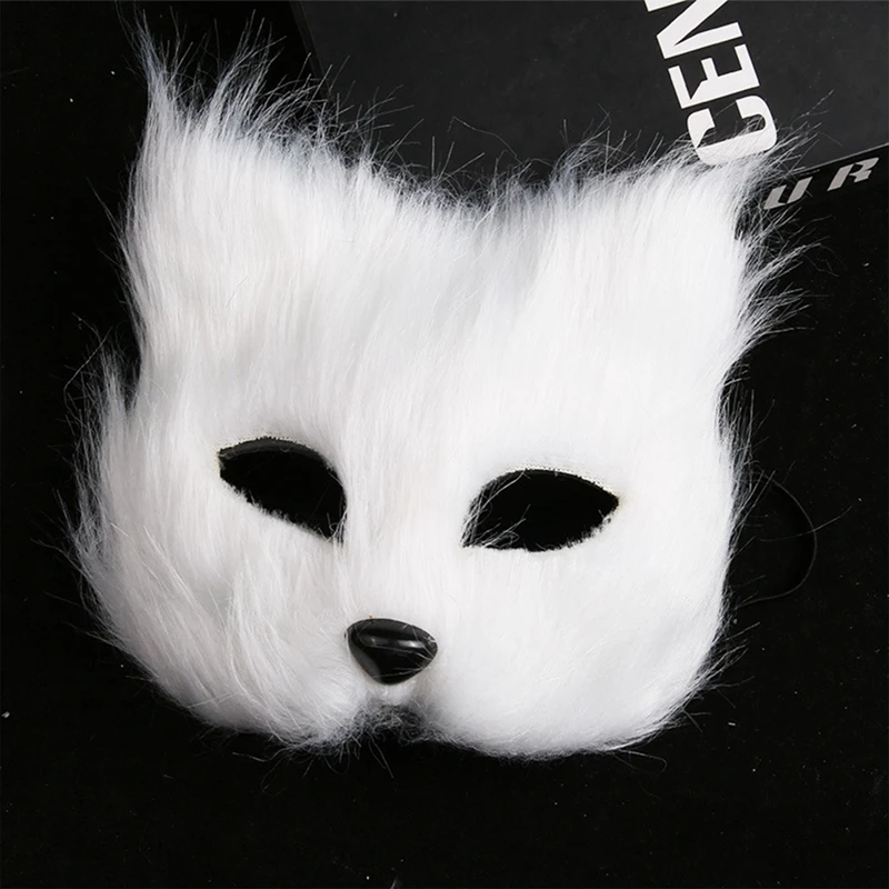 Fox Shape Face Mask Furry Cat Hair Animal Halloween Cosplay Carnival Party Mask Christmas Costume Props Female Imitation Toys