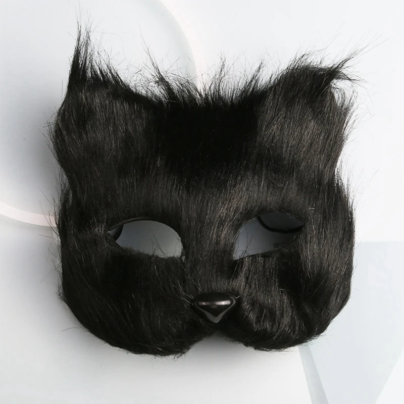 Fox Shape Face Mask Furry Cat Hair Animal Halloween Cosplay Carnival Party Mask Christmas Costume Props Female Imitation Toys
