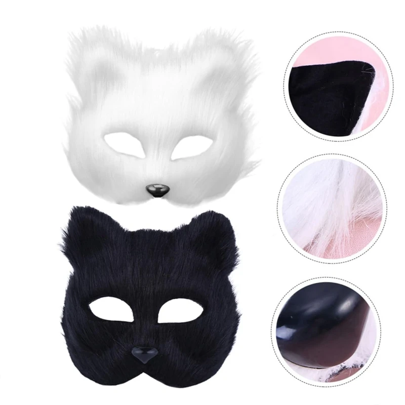 Fox Shape Face Mask Furry Cat Hair Animal Halloween Cosplay Carnival Party Mask Christmas Costume Props Female Imitation Toys