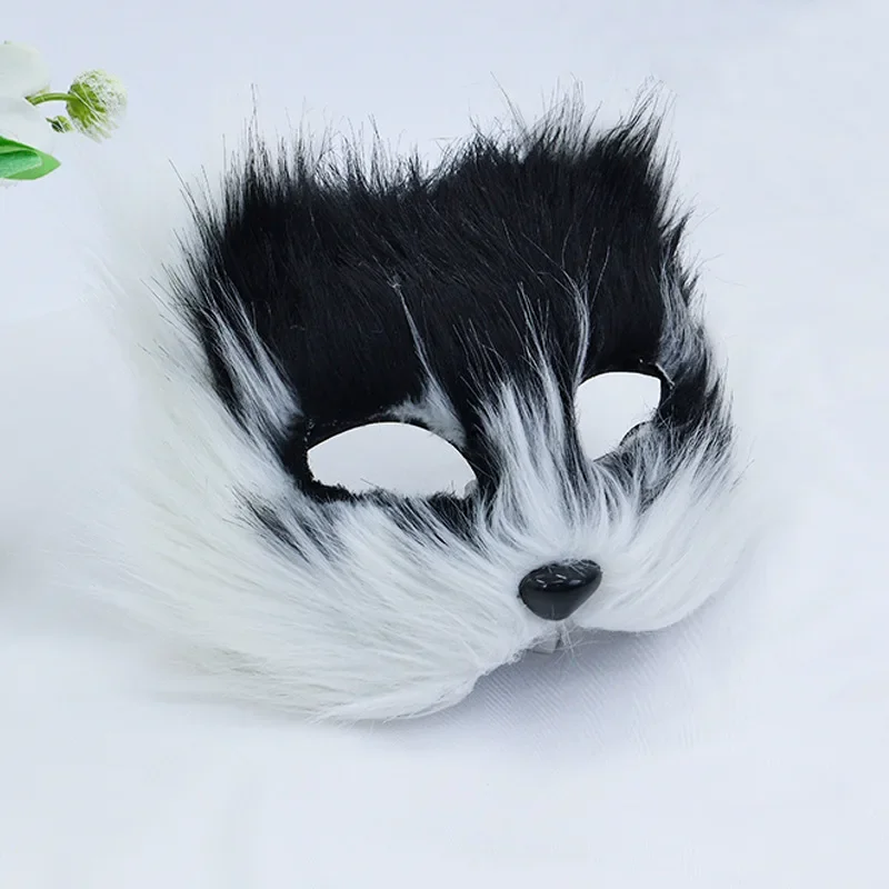 Fox Shape Face Mask Furry Cat Hair Animal Halloween Cosplay Carnival Party Mask Christmas Costume Props Female Imitation Toys