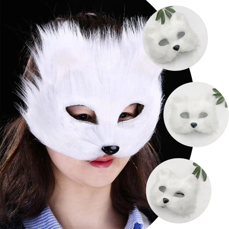Fox Shape Face Mask Furry Cat Hair Animal Halloween Cosplay Carnival Party Mask Christmas Costume Props Female Imitation Toys