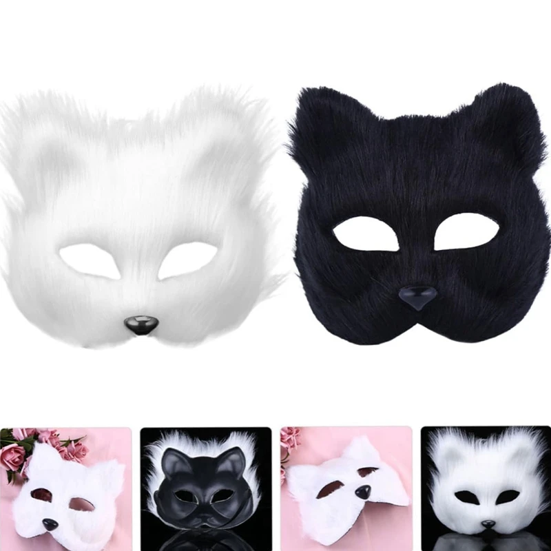Fox Shape Face Mask Furry Cat Hair Animal Halloween Cosplay Carnival Party Mask Christmas Costume Props Female Imitation Toys