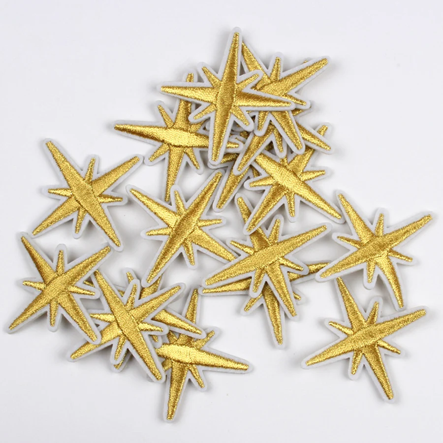 10Pcs Embroidered Golden Silver Star Patch Iron On Stickers Sewing Appliques Repair, Christmas Holiday Decoration