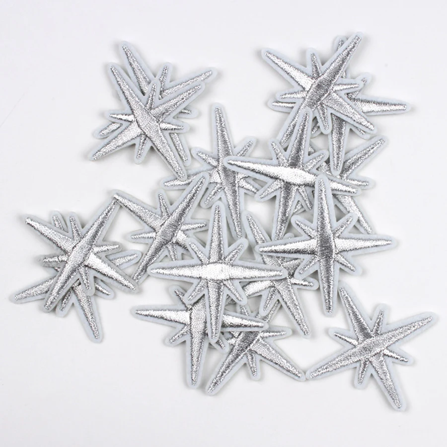 10Pcs Embroidered Golden Silver Star Patch Iron On Stickers Sewing Appliques Repair, Christmas Holiday Decoration
