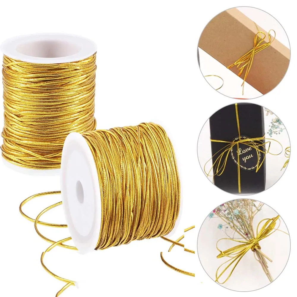 Metallic Elastic Cords,Stretch Cord,Metallic Tinsel Cord Rope for Gift Packaging DIY Craft Christmas Decoration,20m/Roll 1.5mm