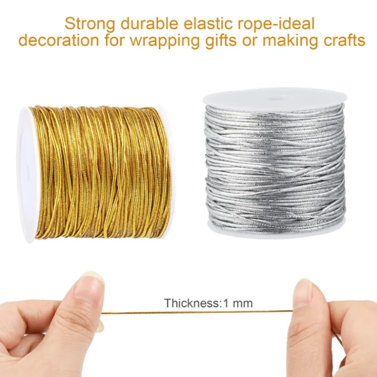 Metallic Elastic Cords,Stretch Cord,Metallic Tinsel Cord Rope for Gift Packaging DIY Craft Christmas Decoration,20m/Roll 1.5mm