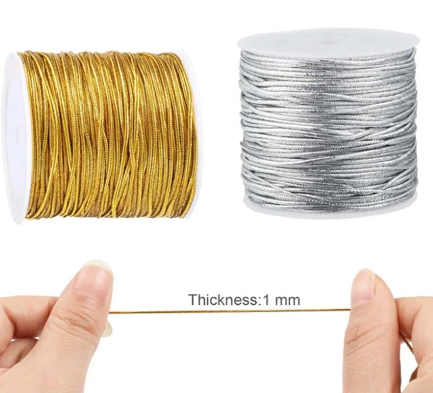 Metallic Elastic Cords,Stretch Cord,Metallic Tinsel Cord Rope for Gift Packaging DIY Craft Christmas Decoration,20m/Roll 1.5mm