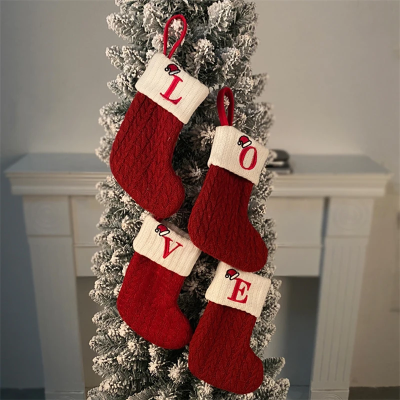 Christmas Alphabet Knitting Socks Christmas Tree Ornaments Christmas Decorations For Home 2024 Navidad Noel 2025Xmas Gift