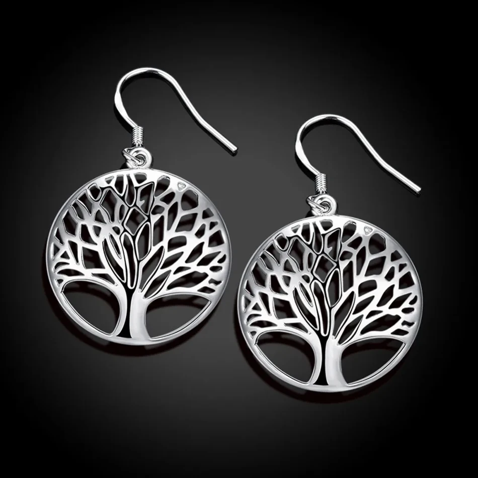 New 925 Sterling Silver Earrings for Women high quality Jewelry Hollow Carved Round tree Christmas Gifts