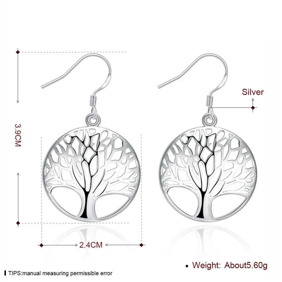 New 925 Sterling Silver Earrings for Women high quality Jewelry Hollow Carved Round tree Christmas Gifts