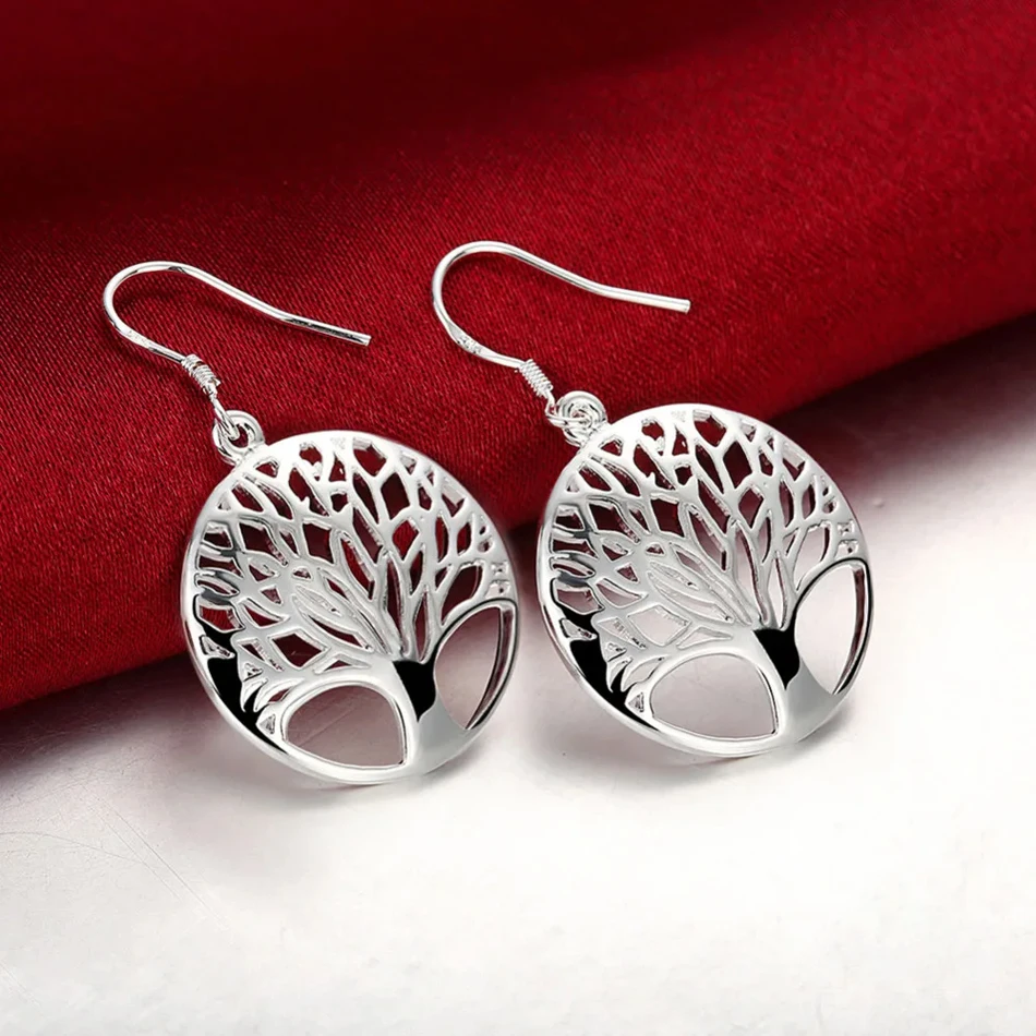 New 925 Sterling Silver Earrings for Women high quality Jewelry Hollow Carved Round tree Christmas Gifts
