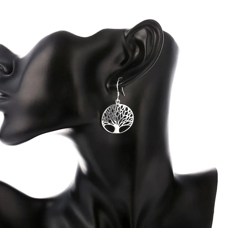 New 925 Sterling Silver Earrings for Women high quality Jewelry Hollow Carved Round tree Christmas Gifts