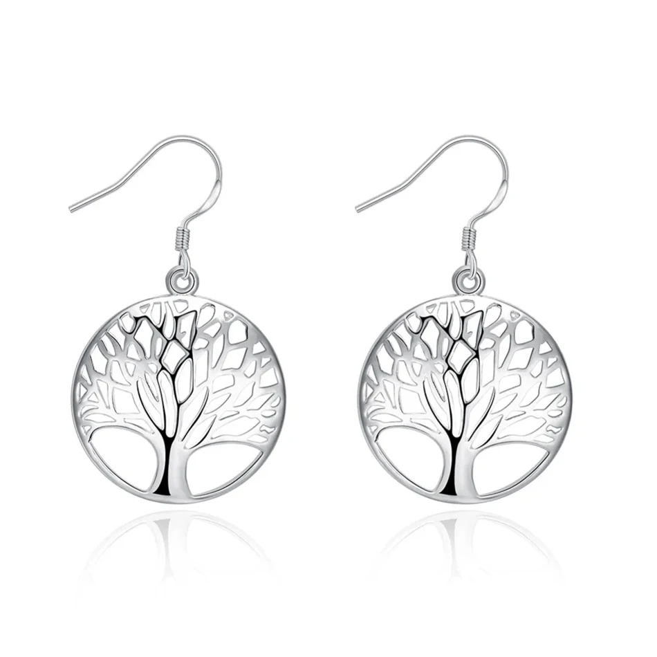 New 925 Sterling Silver Earrings for Women high quality Jewelry Hollow Carved Round tree Christmas Gifts