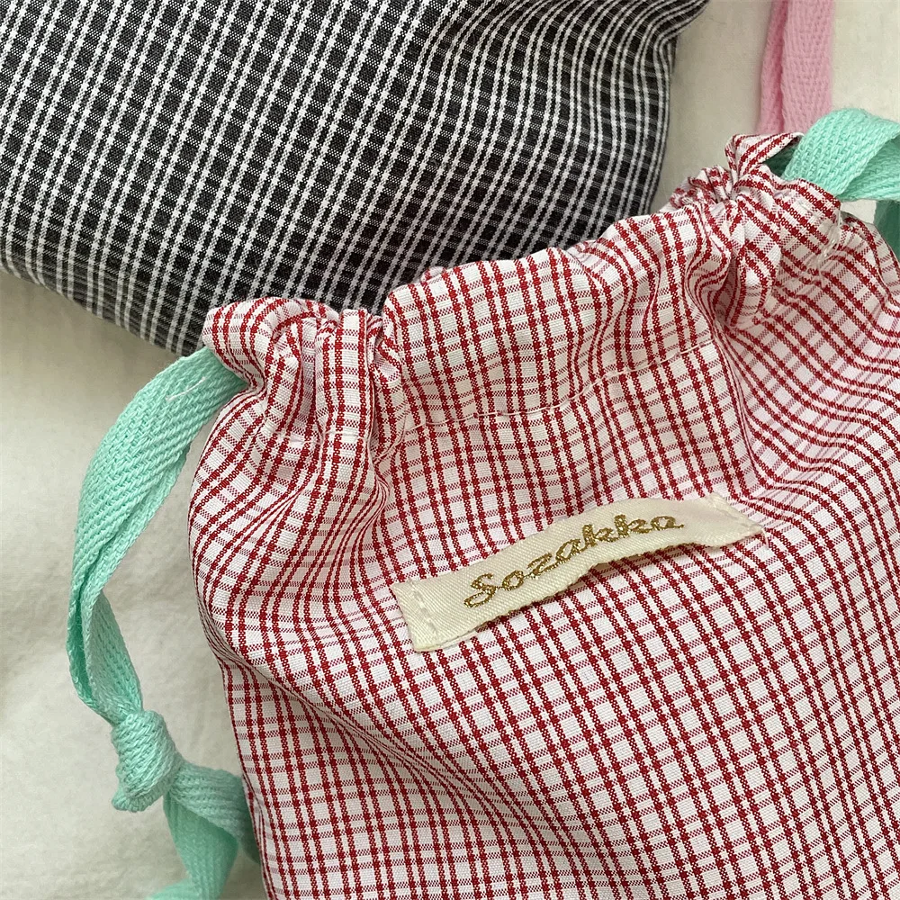 New Plaid Storage Drawstring Bag Women Cosmetics Lipstick Storage Pouch Cute Makeup Bag Christmas Gift Candy Jewelry Organizer