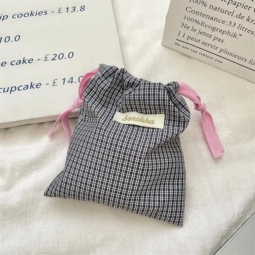 New Plaid Storage Drawstring Bag Women Cosmetics Lipstick Storage Pouch Cute Makeup Bag Christmas Gift Candy Jewelry Organizer