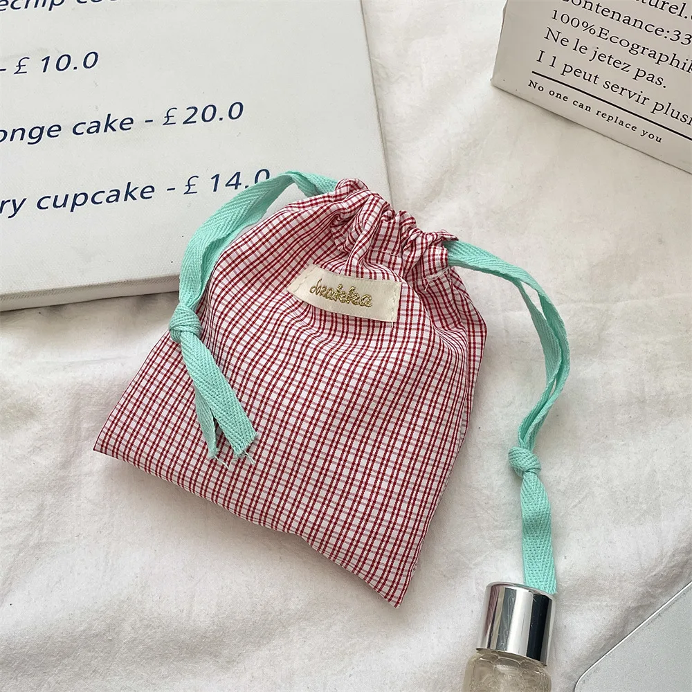 New Plaid Storage Drawstring Bag Women Cosmetics Lipstick Storage Pouch Cute Makeup Bag Christmas Gift Candy Jewelry Organizer
