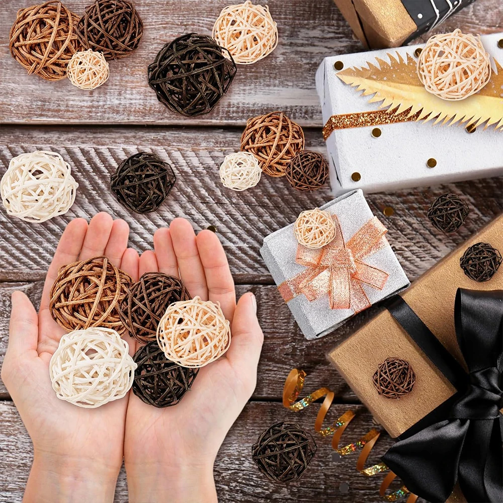 3/12Pcs Rattan Balls Natural Decorative Balls Vase Filler for Wedding Christmas Home Table Decor Tree Branches Ornament Party