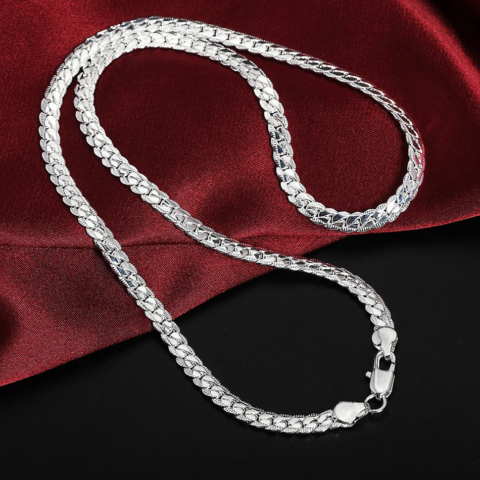 925 Sterling Silver Christmas Gifts European Style 6MM Flat Chain Necklace Bracelets Fashion for Man Women Jewelry Sets S085
