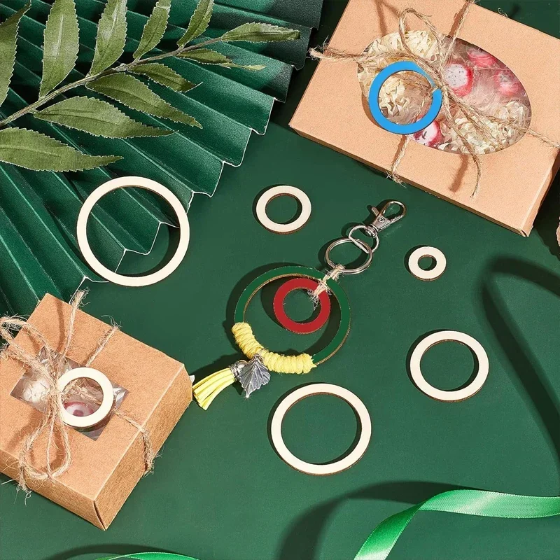 4-15cm Unfinished Wood Pieces Rings Shape Circle Ornaments Wood Rings Blank Wooden Slices for Painting Christmas Tree Home Decor