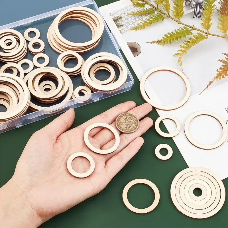 4-15cm Unfinished Wood Pieces Rings Shape Circle Ornaments Wood Rings Blank Wooden Slices for Painting Christmas Tree Home Decor