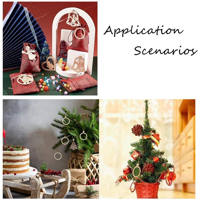 4-15cm Unfinished Wood Pieces Rings Shape Circle Ornaments Wood Rings Blank Wooden Slices for Painting Christmas Tree Home Decor