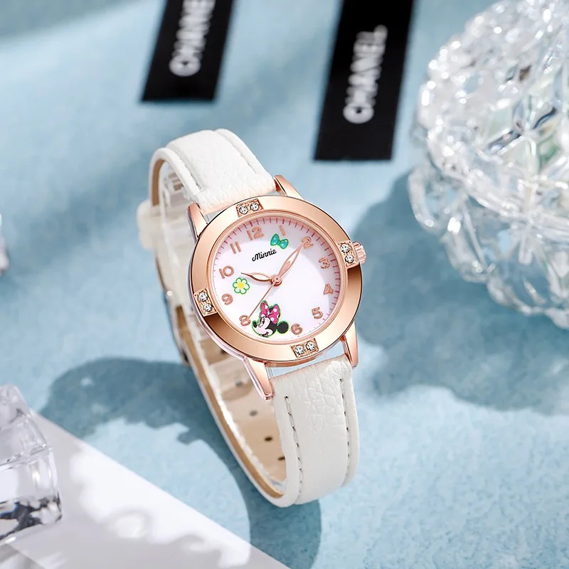 Disney Mickey Mouse Stitch Fashion Cartoon Children's Watch Leather Strap For Boys Girls Quartz Women Watch Christmas Gift