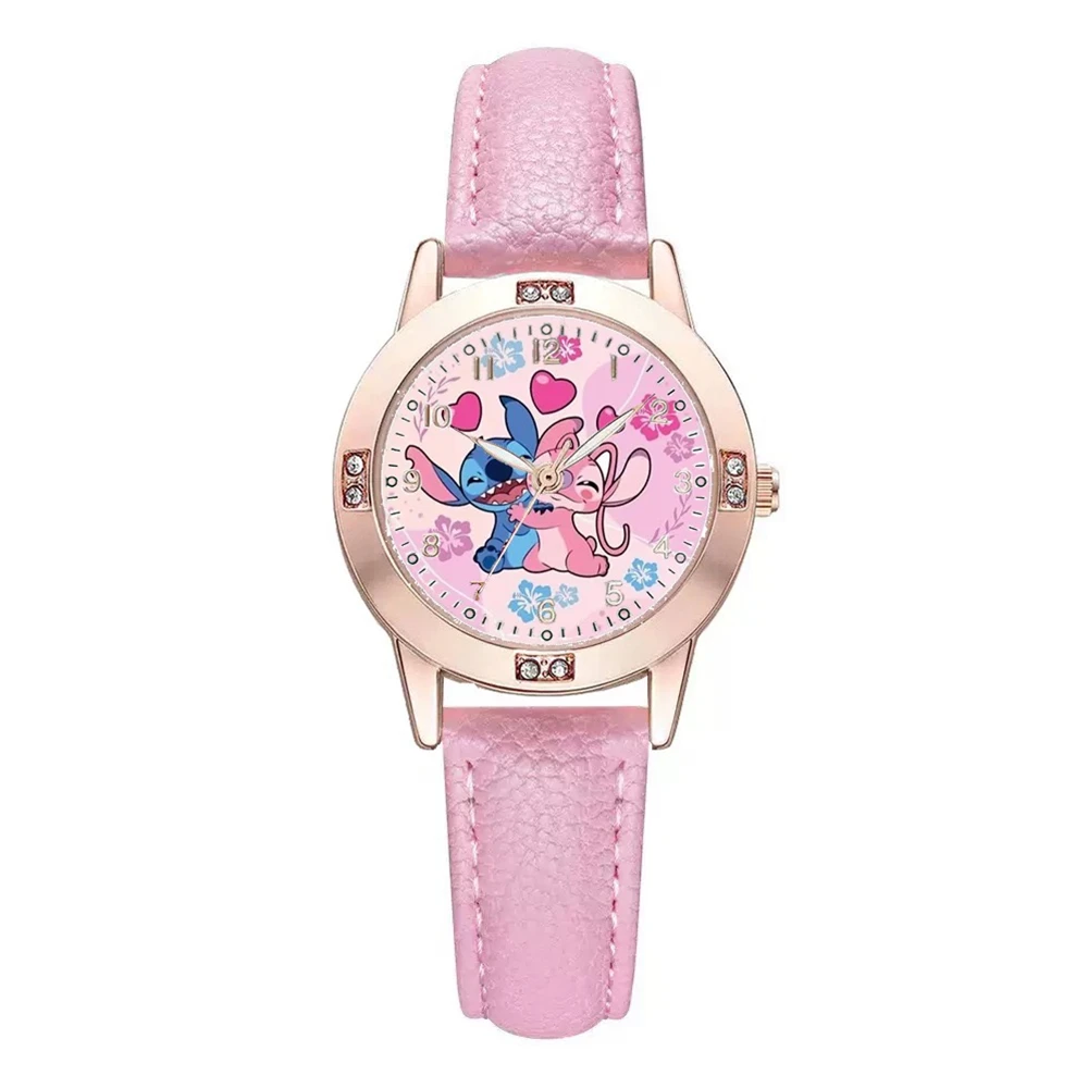 Disney Mickey Mouse Stitch Fashion Cartoon Children's Watch Leather Strap For Boys Girls Quartz Women Watch Christmas Gift