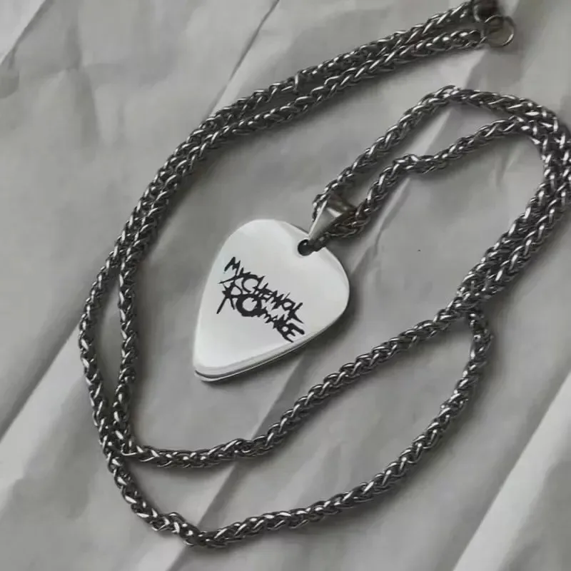 Rock Band My Chemical Romance Necklaces Cosplay MCR Stainless Steel Guitar Pick Pendant Necklace Cos Accessories Christmas Gifts