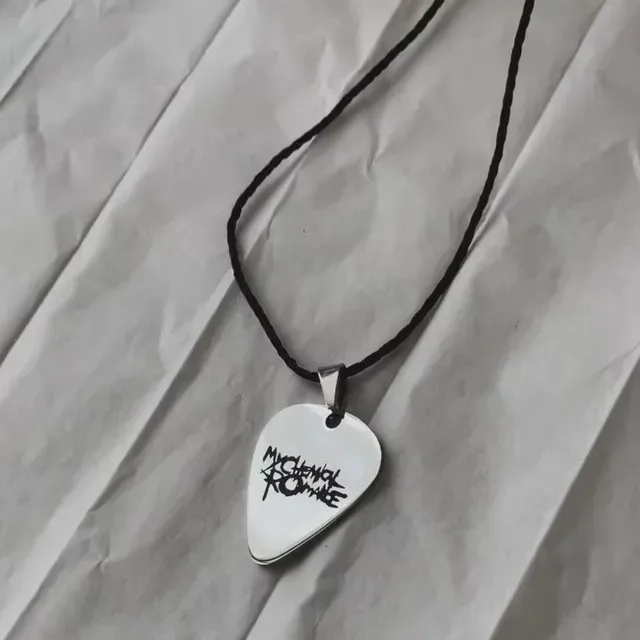 Rock Band My Chemical Romance Necklaces Cosplay MCR Stainless Steel Guitar Pick Pendant Necklace Cos Accessories Christmas Gifts