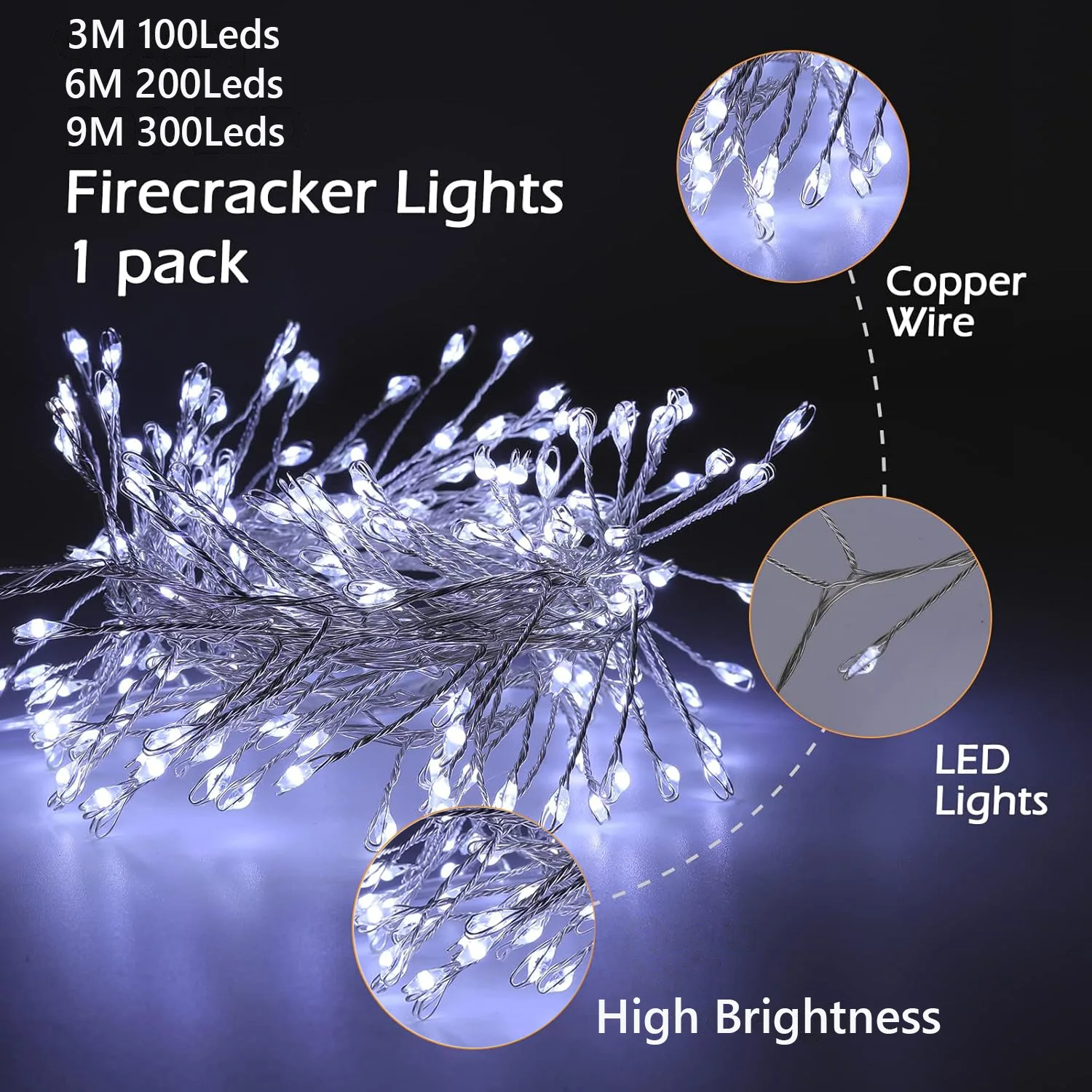 USB Power LED Firecracker String Lights Remote Control Garland Fairy Lights for Wedding Party Garden Plants Christmas Decoration