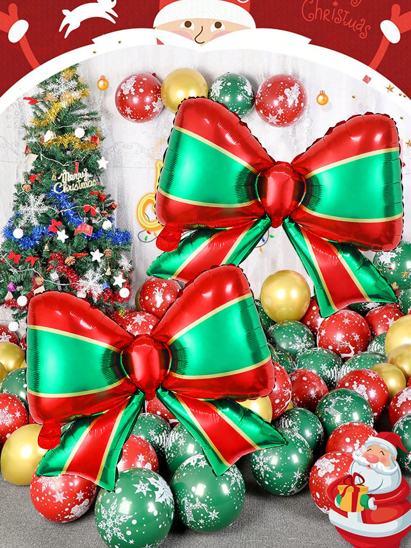 2pcs Christmas Bow Balloons, Christmas, Wedding, Birthday Party Supplies, Bow Theme, Party Event Decoration, Holiday Celebration
