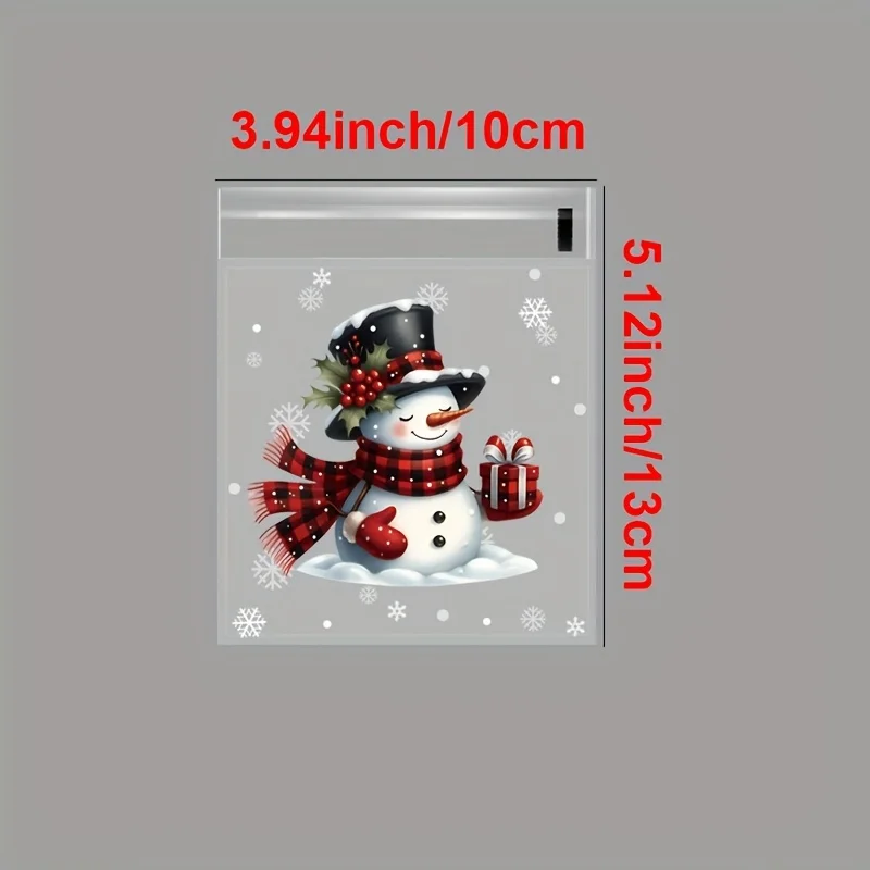 50/100pcs Christmas Gift Wrapping Bags with Snowflake, Santa Claus, Reindeer, and Holly Print Self-Adhesive Packaging Bags