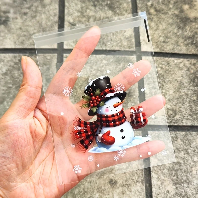 50/100pcs Christmas Gift Wrapping Bags with Snowflake, Santa Claus, Reindeer, and Holly Print Self-Adhesive Packaging Bags