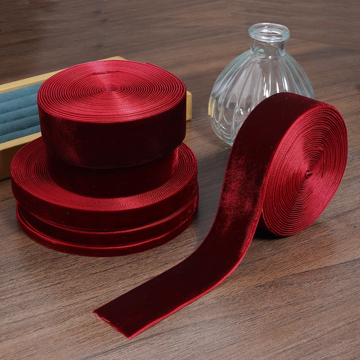 5-10yards/roll Velvet Ribbons Black Wine Red Color Single Face Flocking Webbing For DIY Christmas Crafts Wrapping Decoration