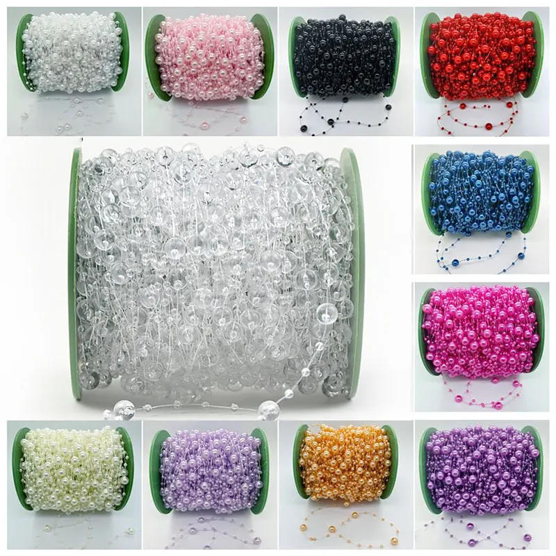 5/10yards 3-8mm Fishing Line Artificial Pearls String Beads Chain for Diy Christmas Tree Wreath Decoration Party Supplies